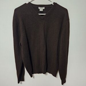 Oliver Perry Sweater Mens LARGE 100% Cashmere V Neck Jumper Preppy Knit BROWN B8